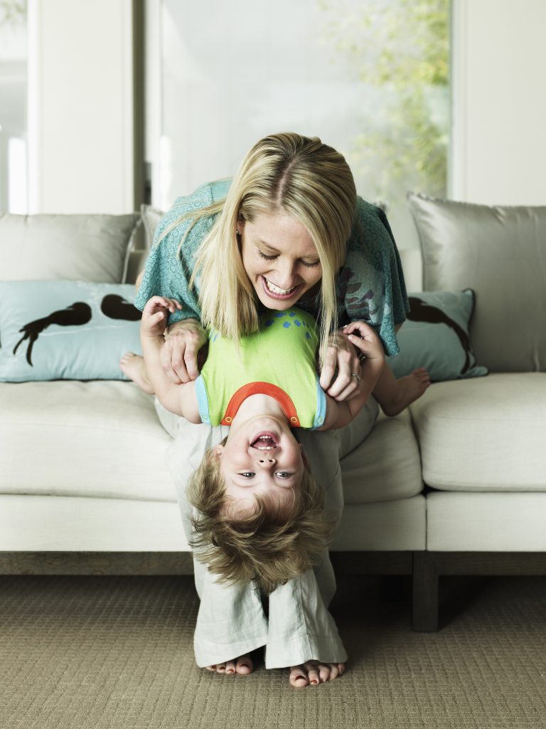 Mother and son playing together